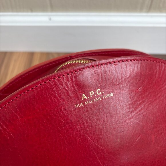 A.P.C. Demi-lune Leather Burgundy Bordeaux Red Crossbody Bag Purse - Picture 3 of 14